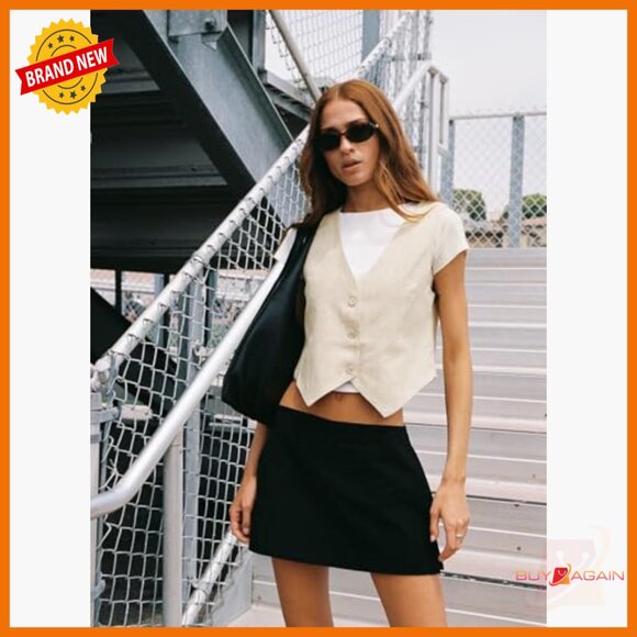 Low Rise Cotton Skort with Built-In Shorts, Side Slit, Zipper Back - Picture 7 of 7